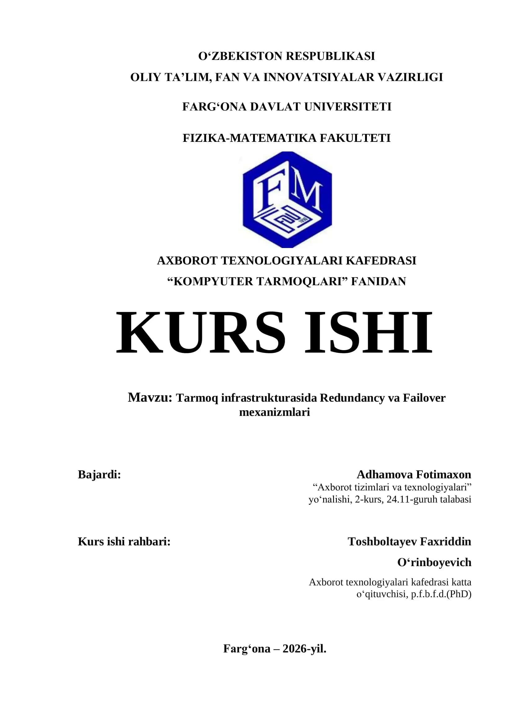 Tarmoq infrastrukturasida Redundancy va Failover mexanizmlari 1
