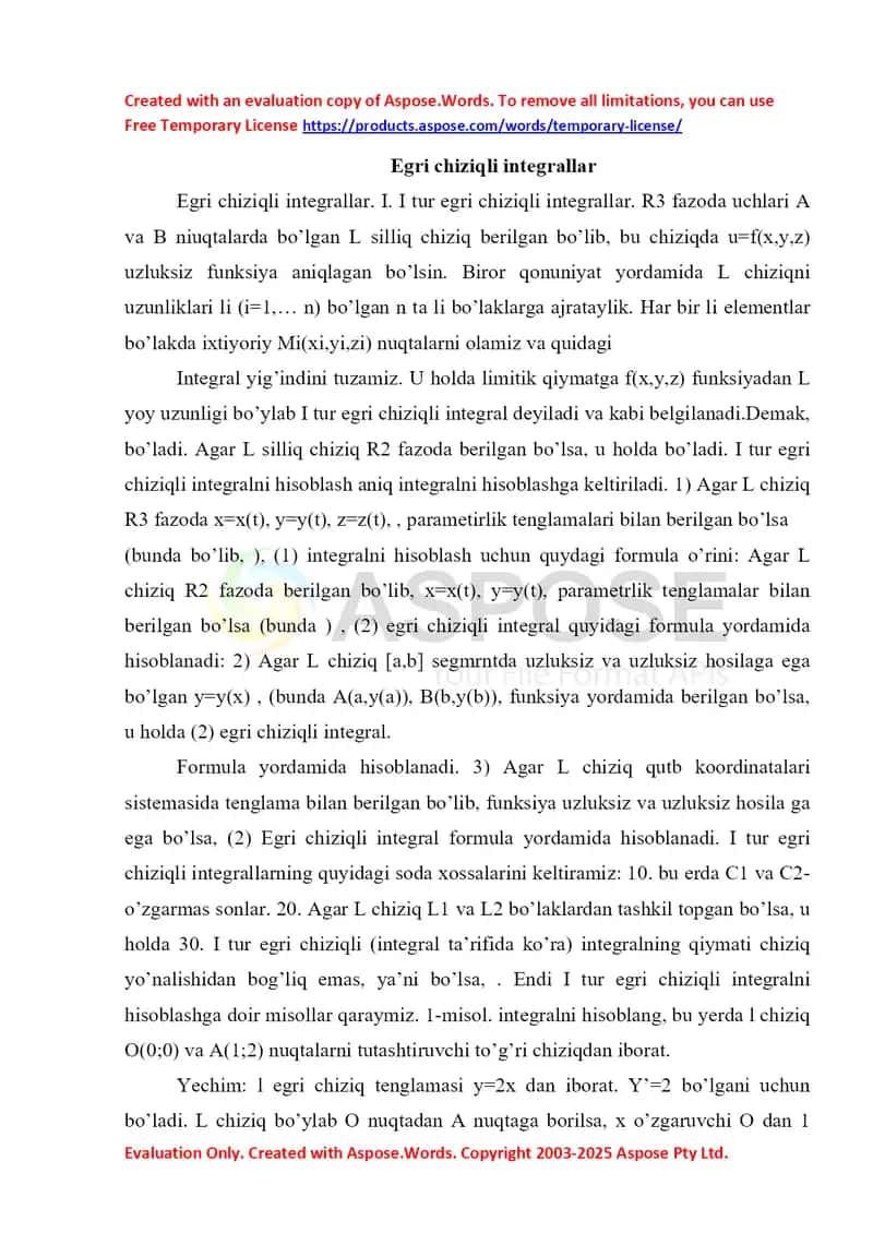 Egri chiziqli integrallar 1