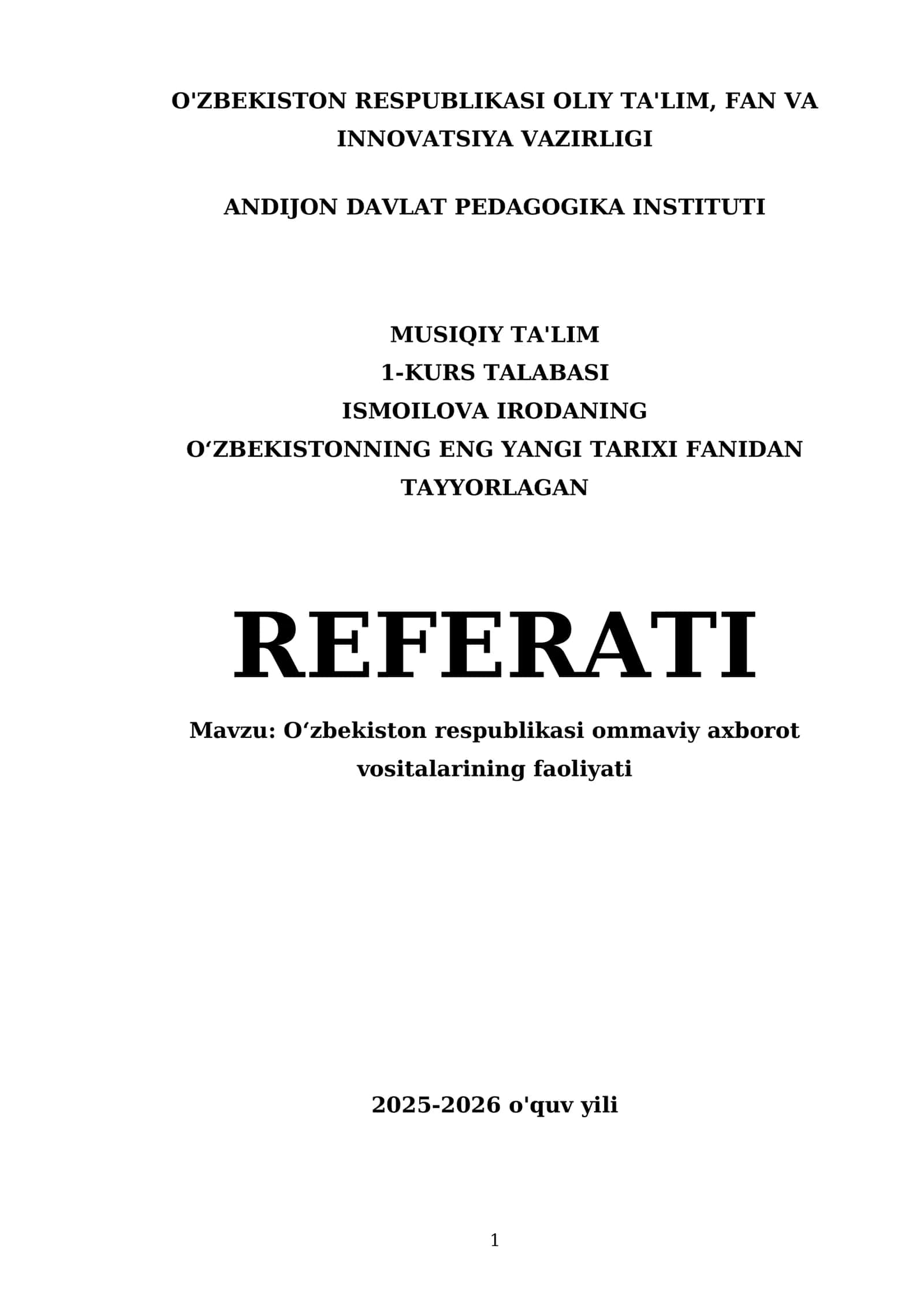 Oʻzbekiston respublikasi ommaviy axborot vositalarining faoliyati 1