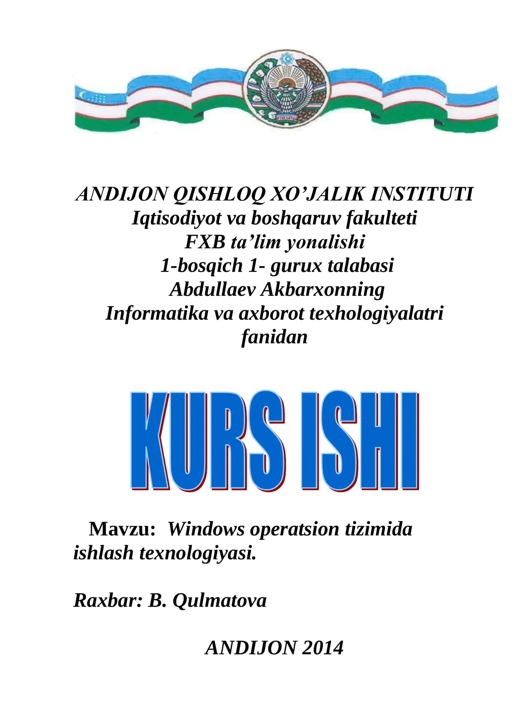 Windows operatsion tizimida ishlash texnologiyasi 1
