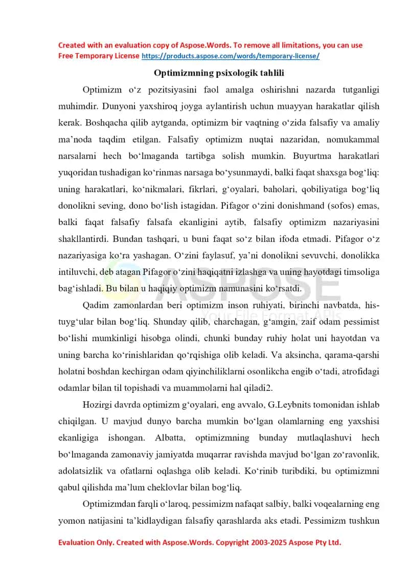 Optimizmning psixologik tahlili 1