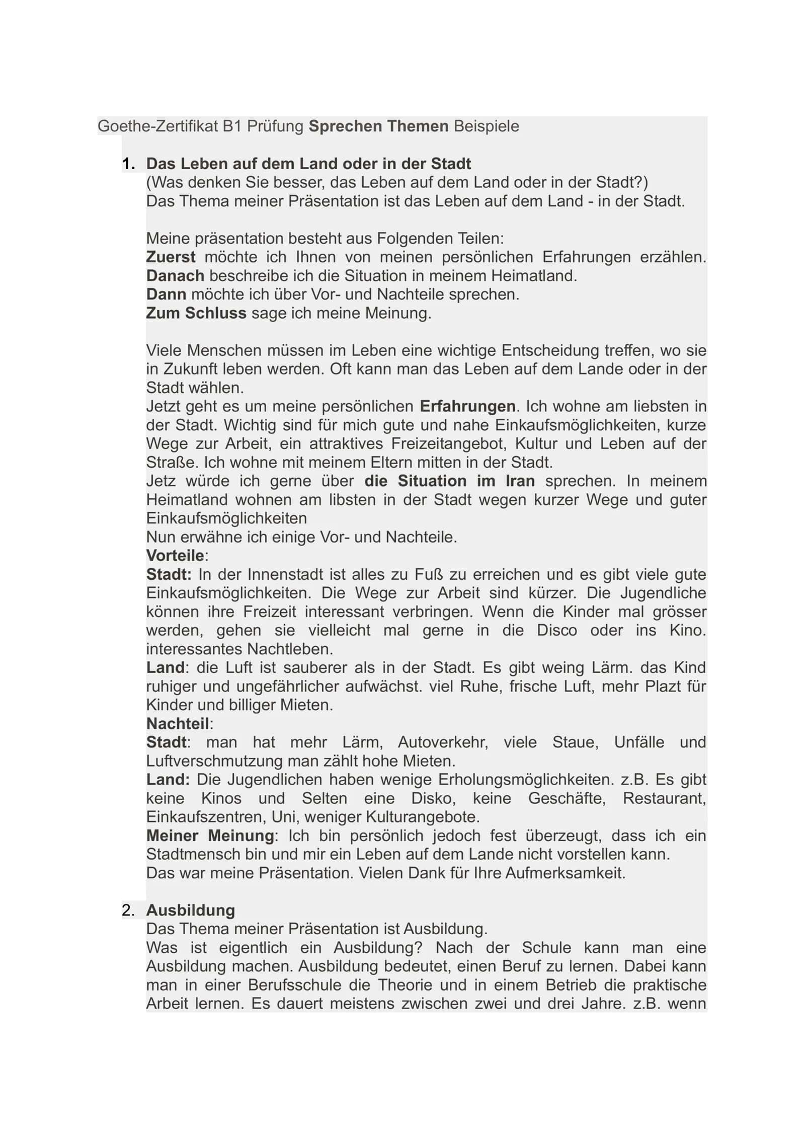 Goethe B1 sprechen themen 1