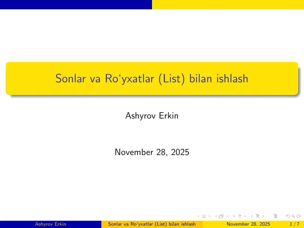 Ro‘yxatlar (List) bilan ishlash 1