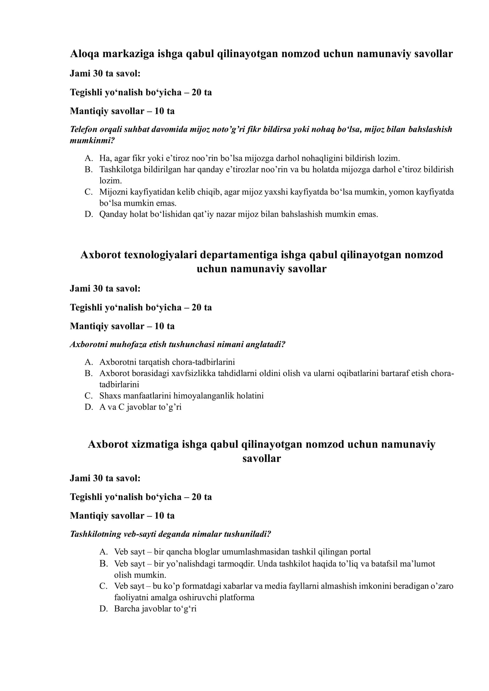 Namunaviy savollar 1