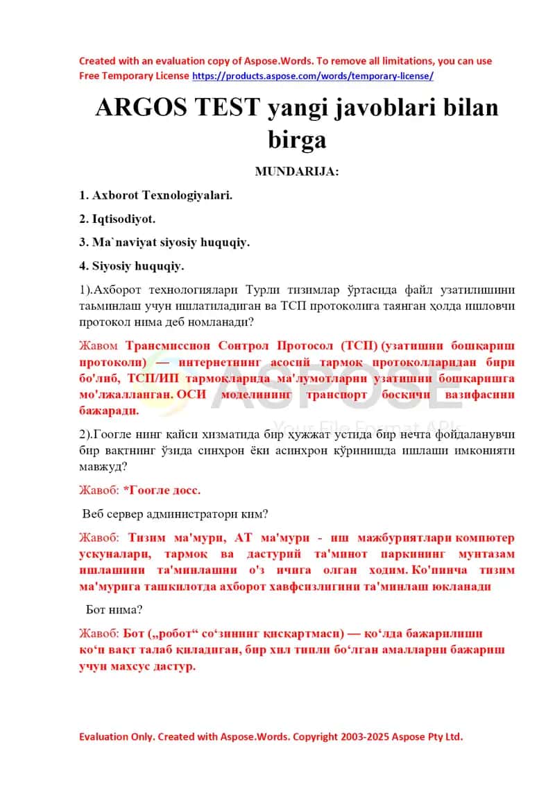 Argos test 2025 yangisi 1