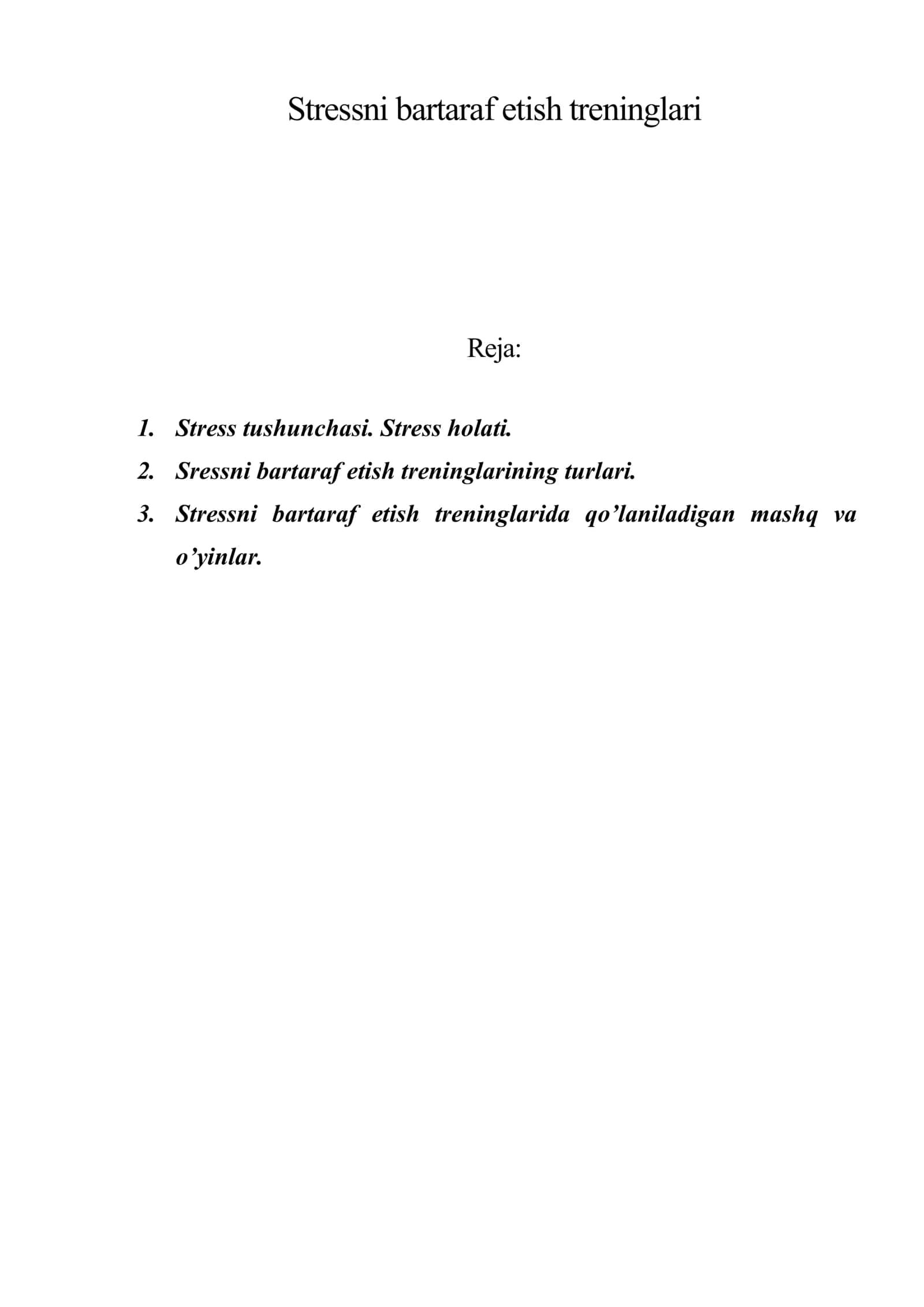 Stressni bartaraf etish treninglari 1