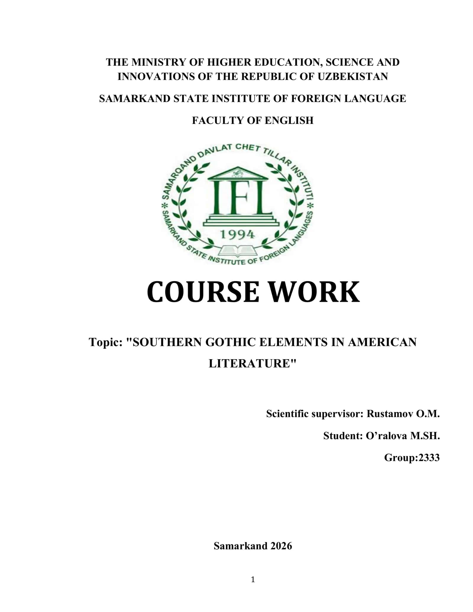 SOUTHERN GOTHIC ELEMENTS IN AMERICAN LITERATURE 1