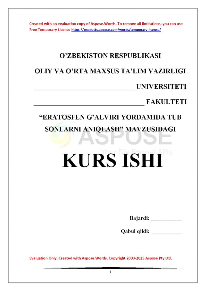 Eratosfen g'alviri yordamida tub sonlarni aniqlash 1