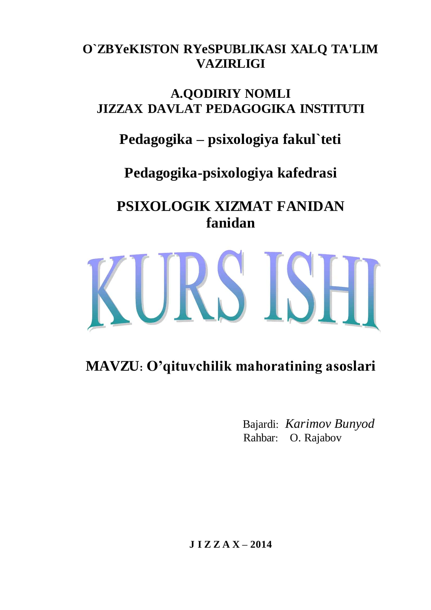 O'qituvchilik mahoratining asoslari 1