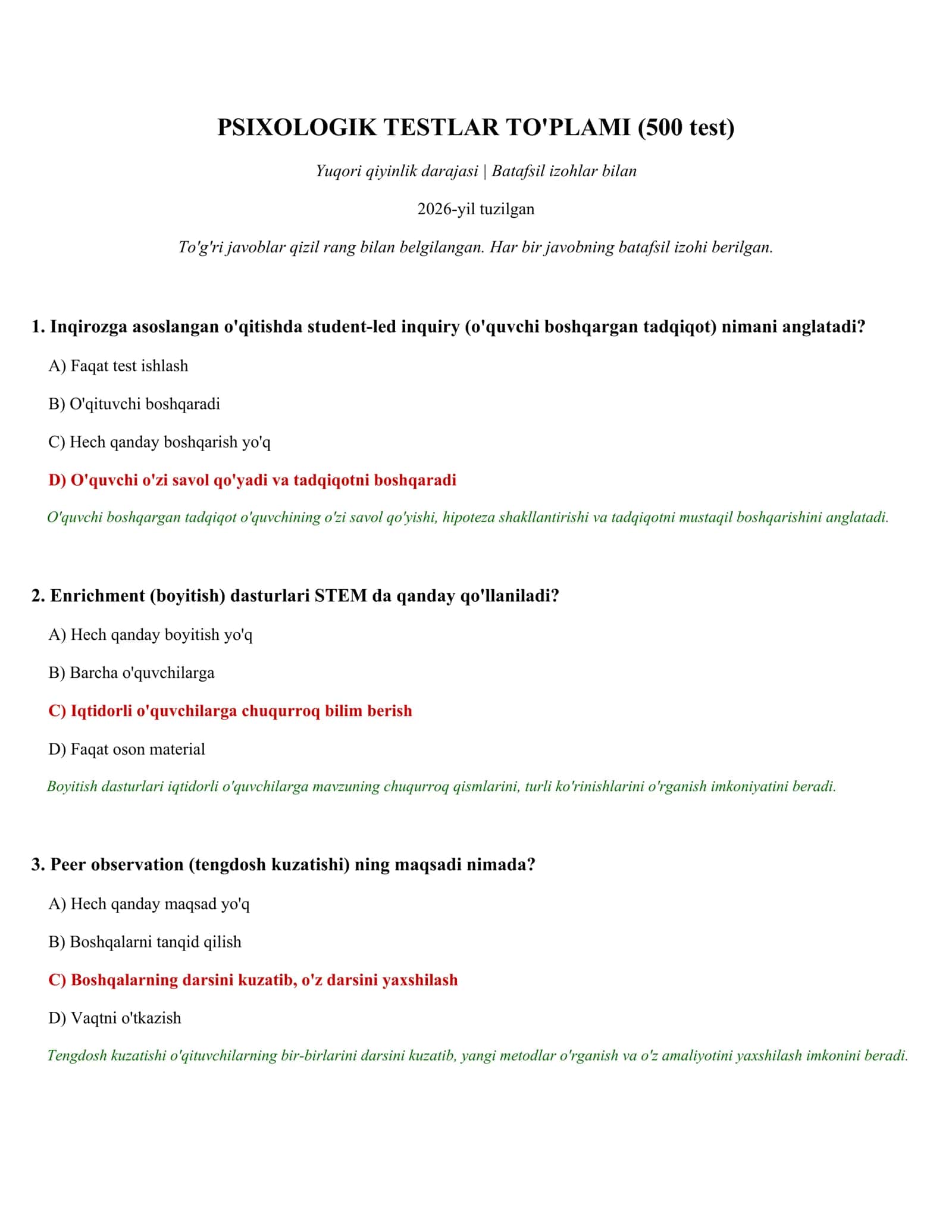 PSIXOLOGIK TESTLAR TO'PLAMI (500 test) 1