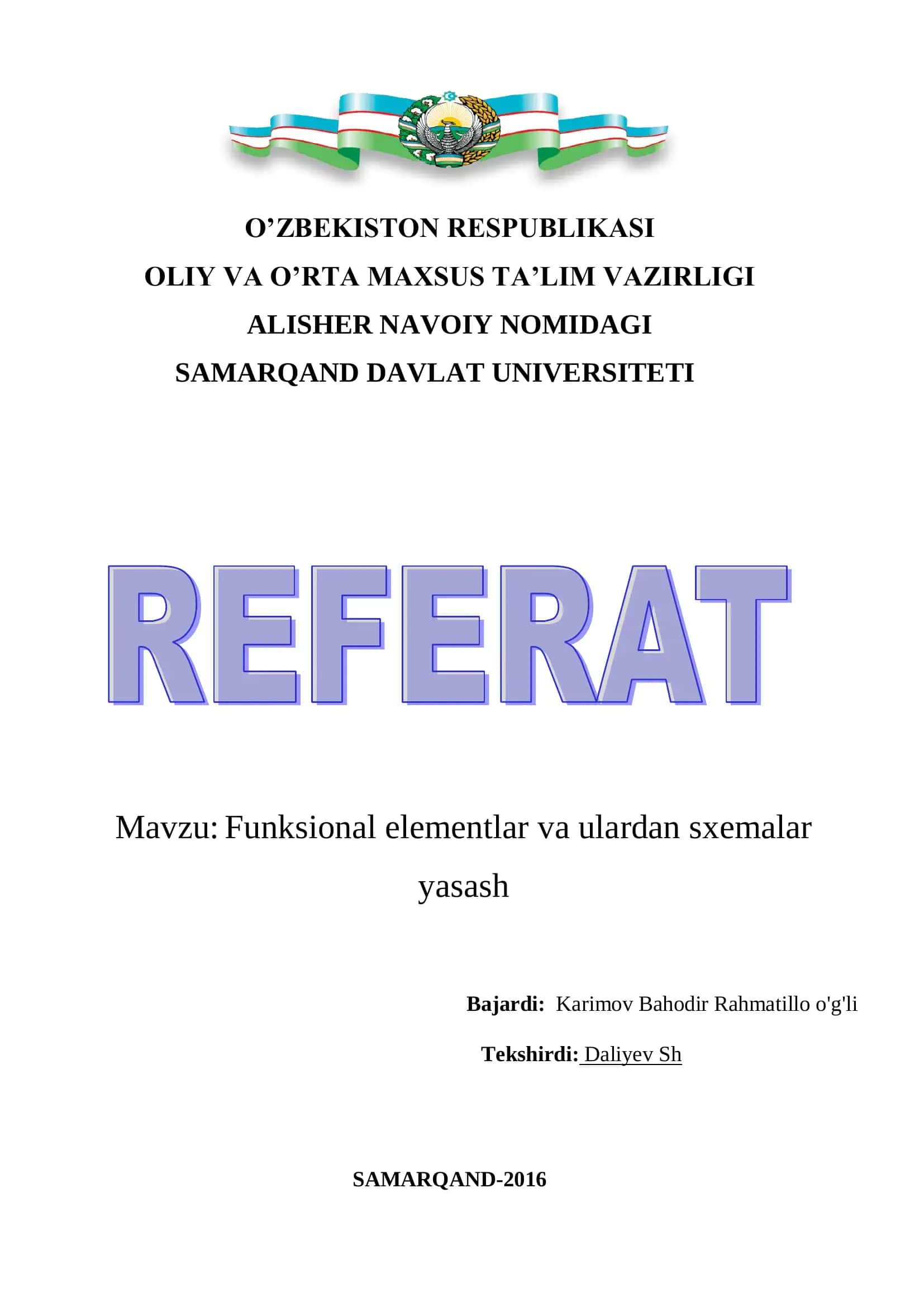 Funksional elementlar va ulardan sxemalar yasash 1