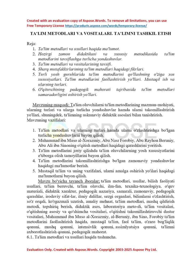Ta’lim metodlari va vositalari 1