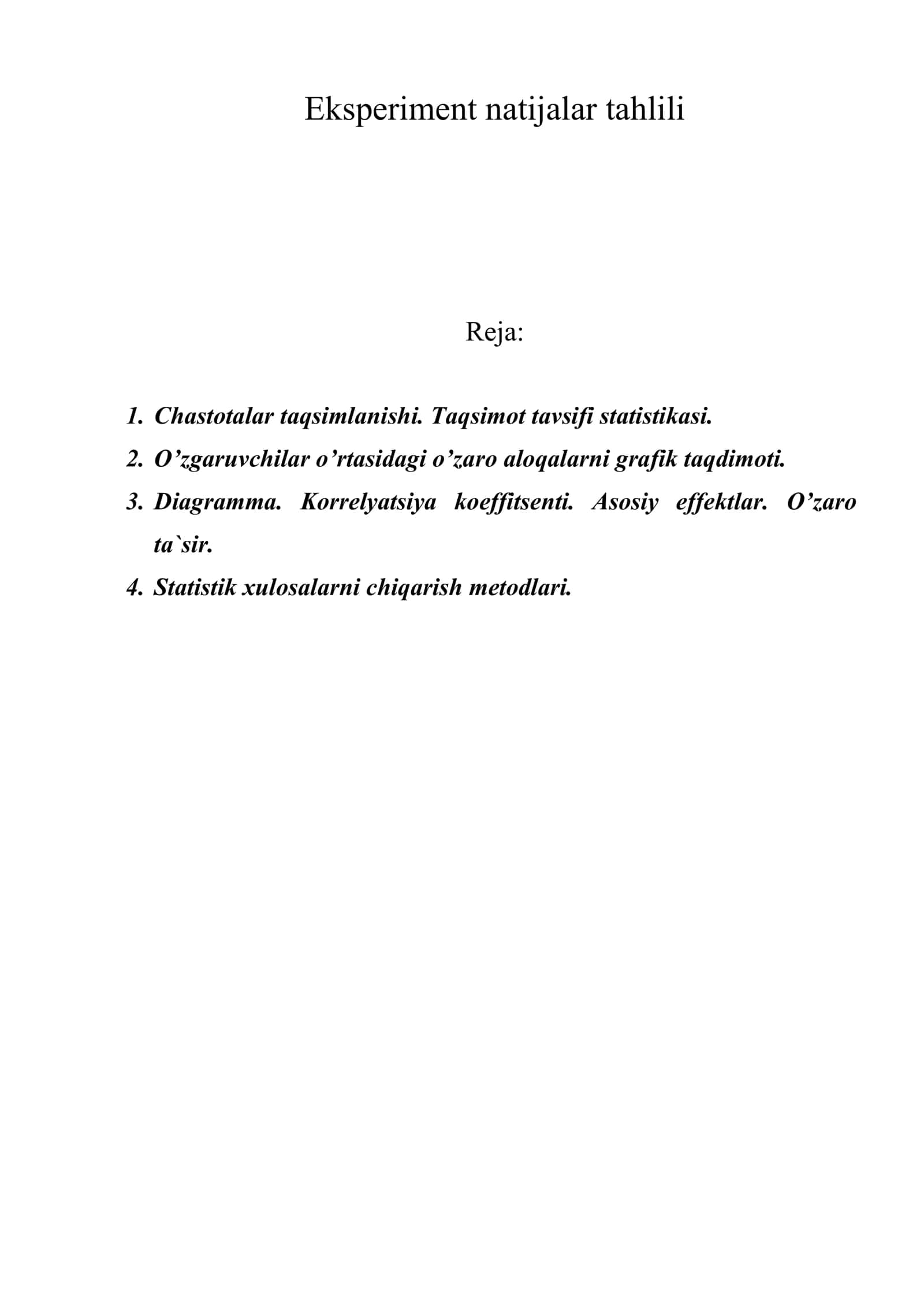 Eksperiment natijalar tahlili 1