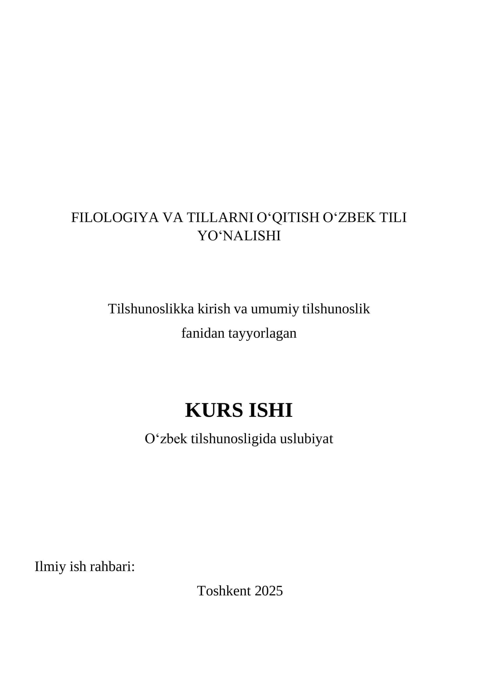 O‘zbek Tili Uslubiyat Kurs Ishi 1