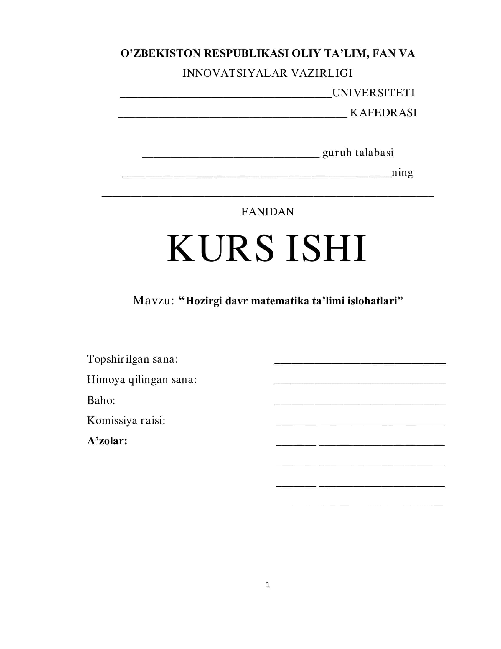 Hozirgi davr matematika ta’limi islohatlari 1