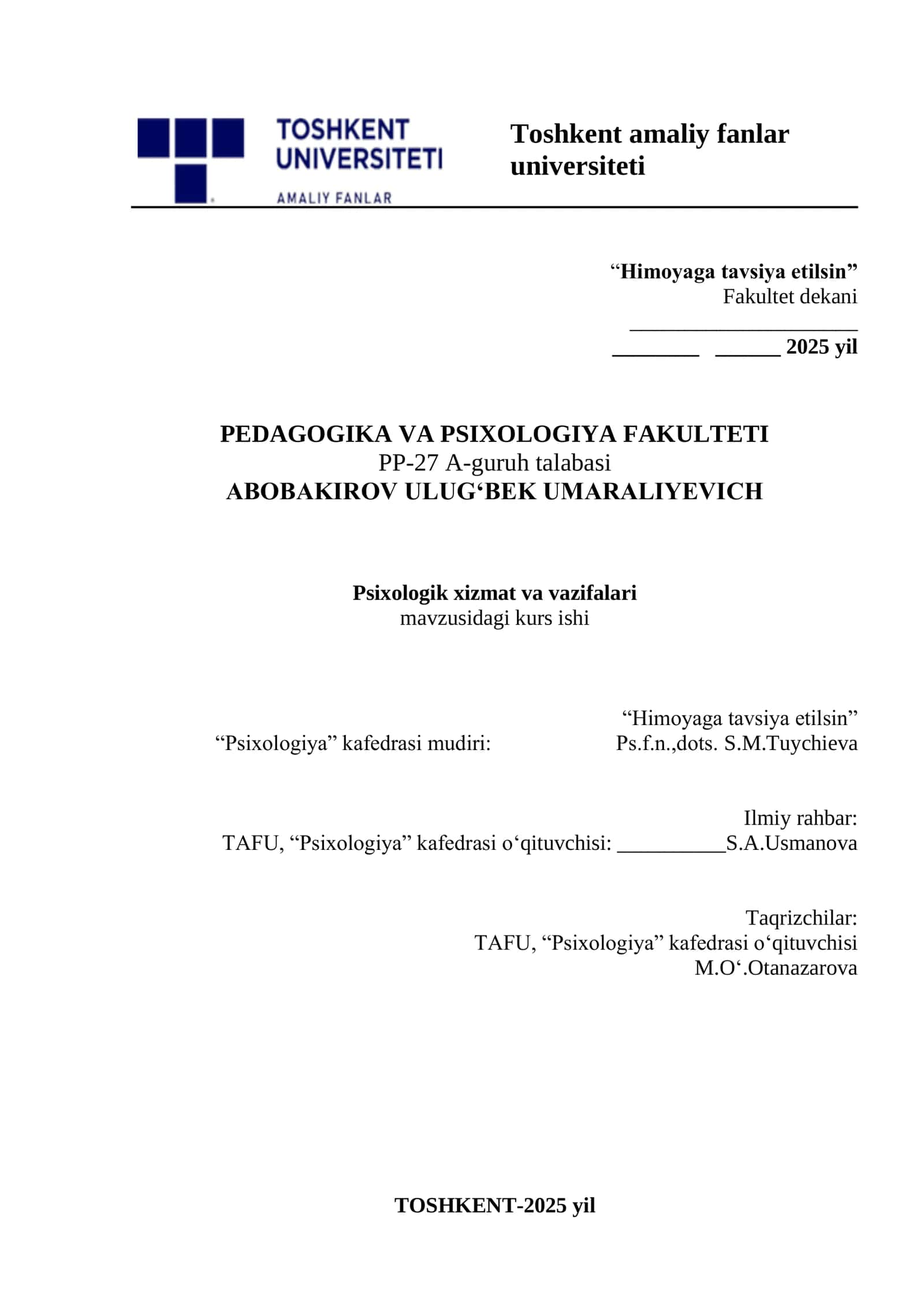Psixologik xizmat va vazifalari 1