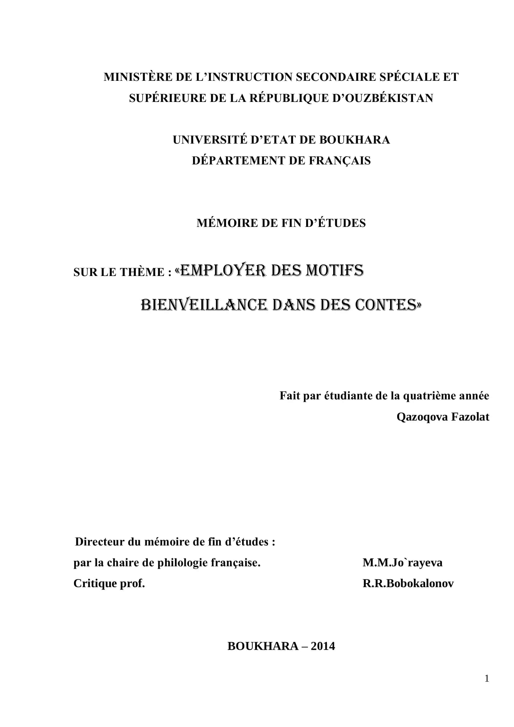 MÉMOIRE DE FIN D’ÉTUDES 1