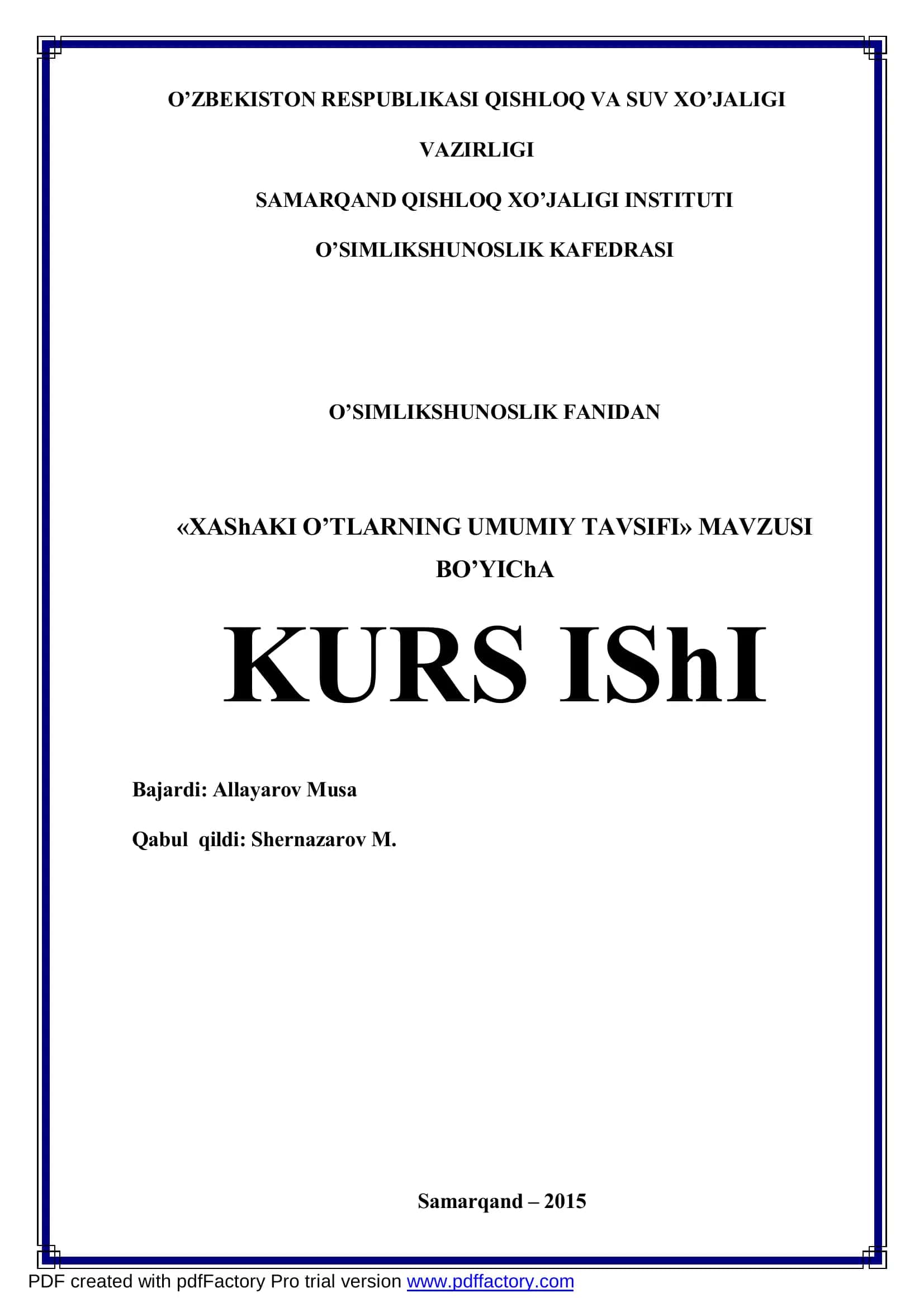 Xashaki o'tlarning umumiy tavsifi 1