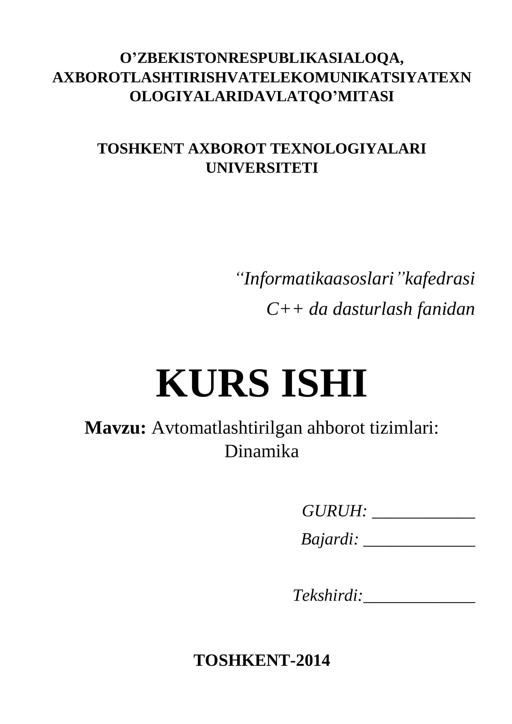 Avtomatlashtirilgan ahborot tizimlari 1