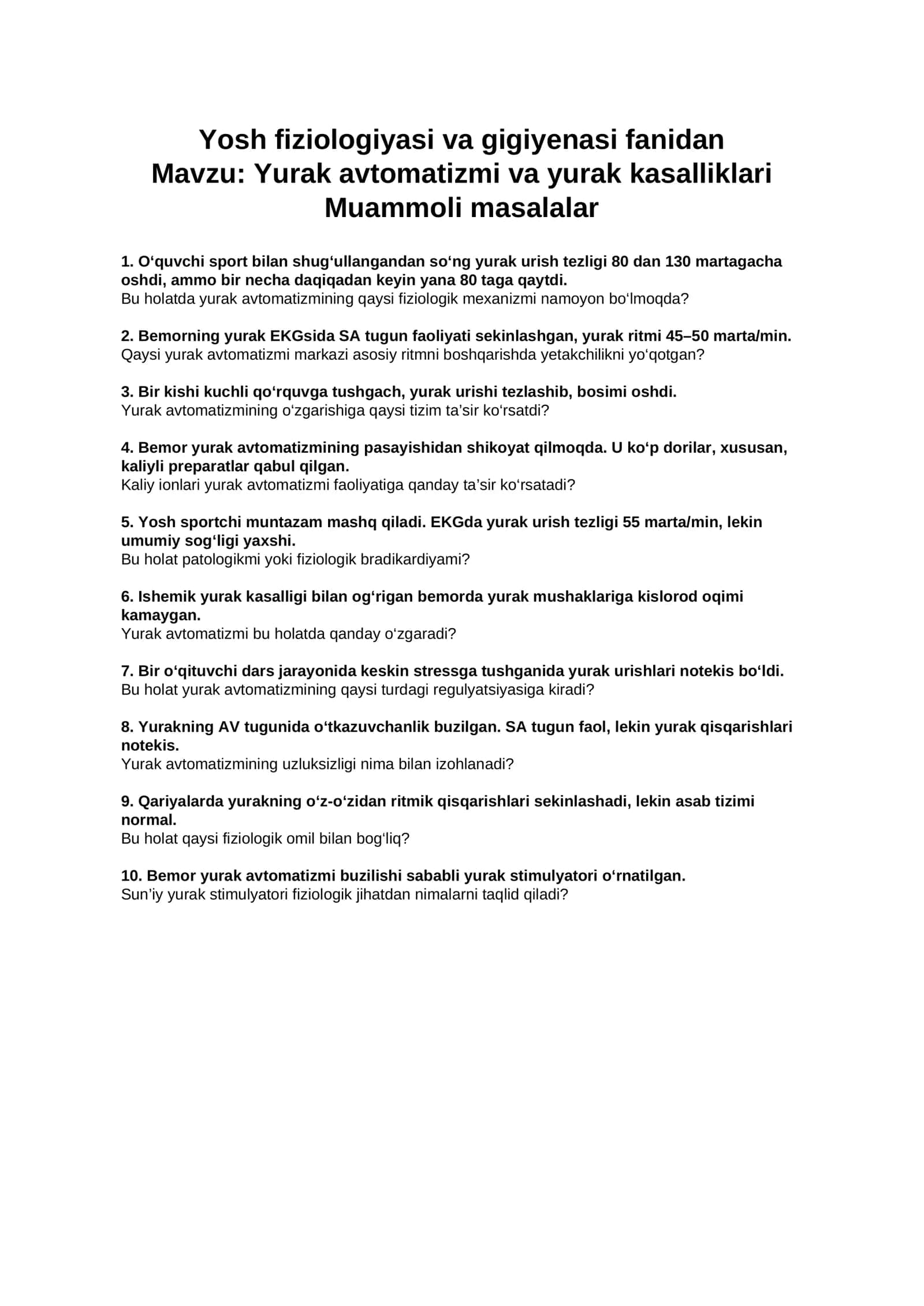 Yurak avtomatizmi va yurak kasalliklari 1