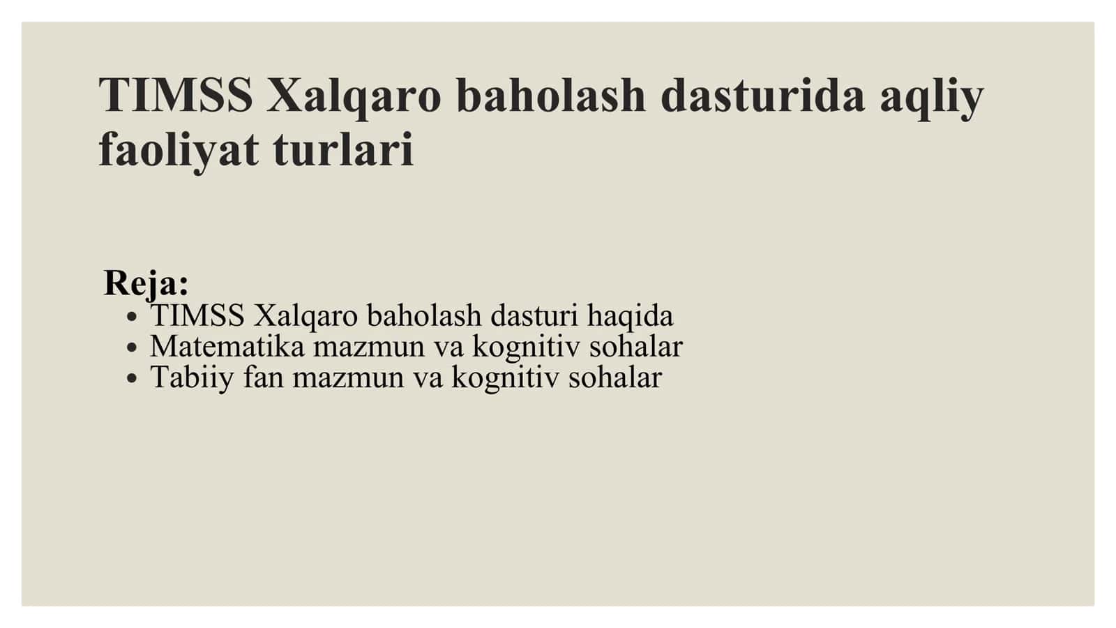 TIMSS Xalqaro baholash dasturi 1