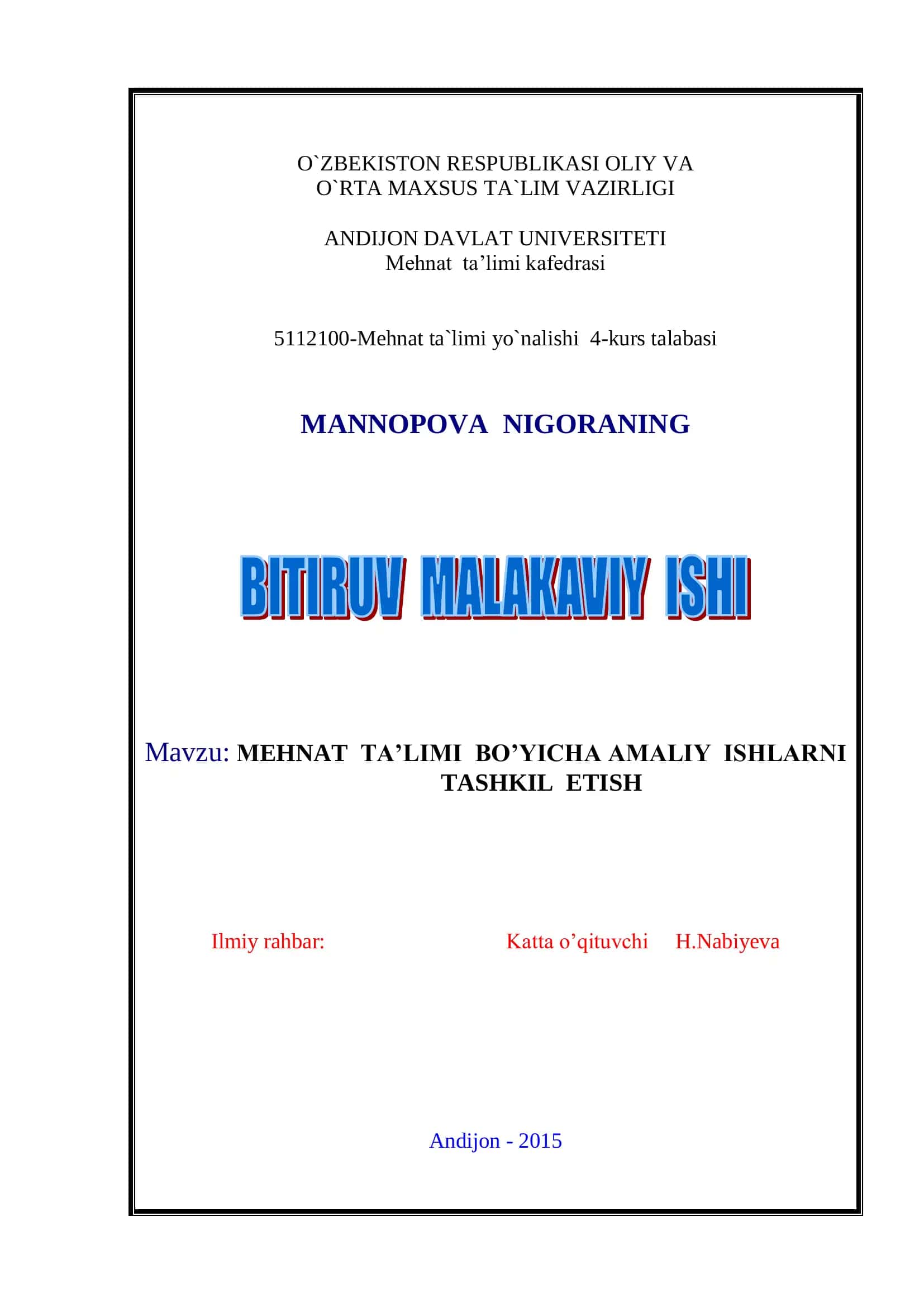 МEHNAT TA’LIMI BO’YICHA AMALIY ISHLARNI TASHKIL ETISH 1