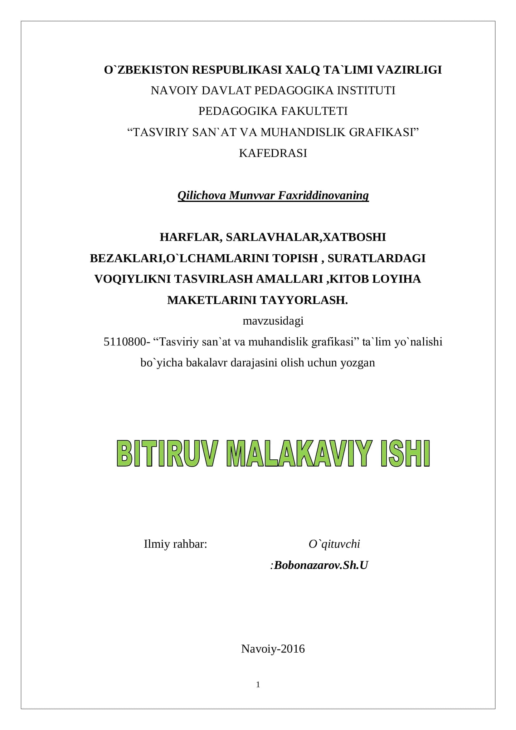Tasviriy san`at va muhandislik grafikasi 1