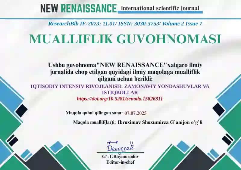 IQTISODIY INTENSIV RIVOJLANISH: ZAMONAVIY YONDASHUVLAR VA ISTIQBOLLAR
