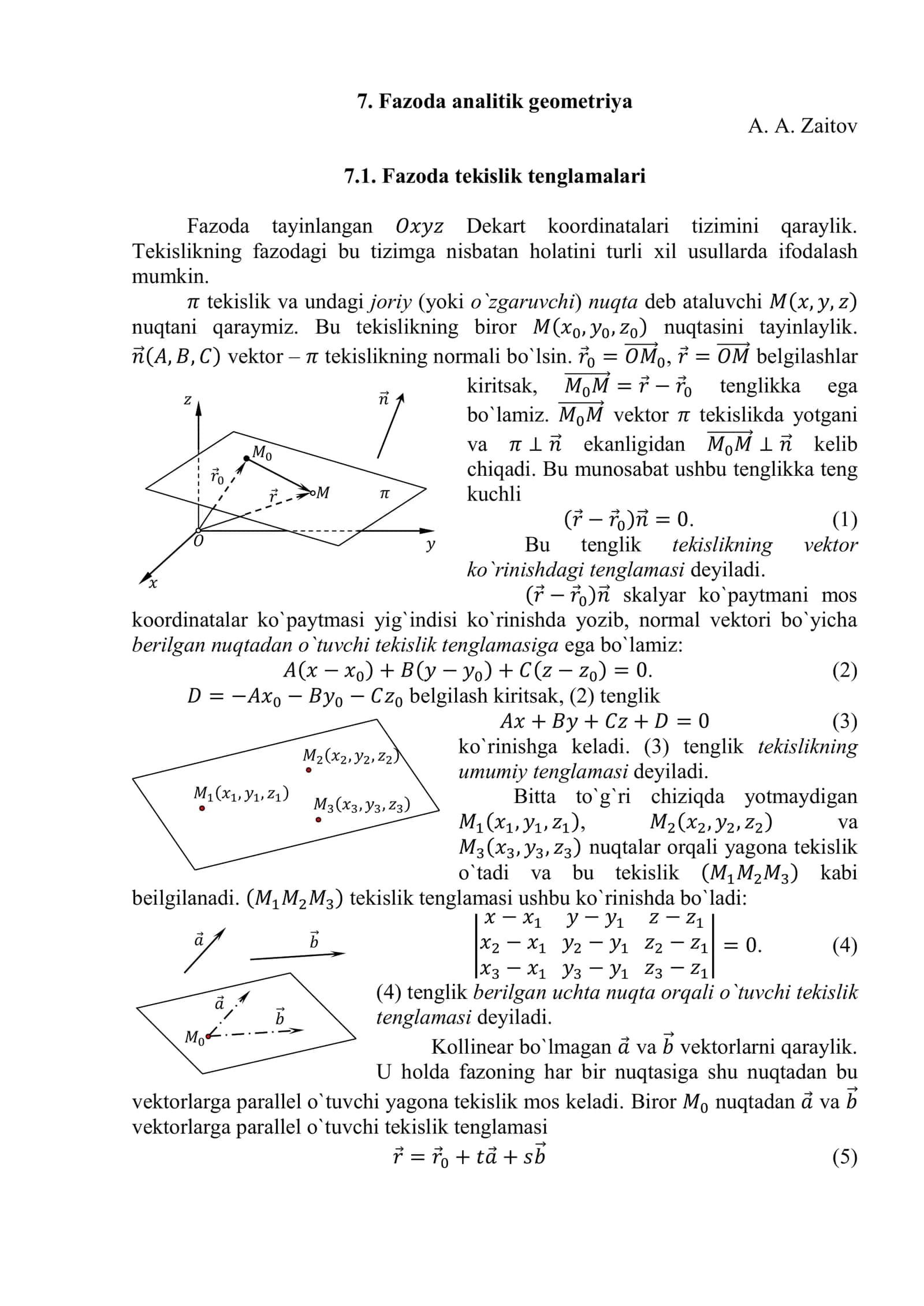 Fazoda analitik geometriya 1