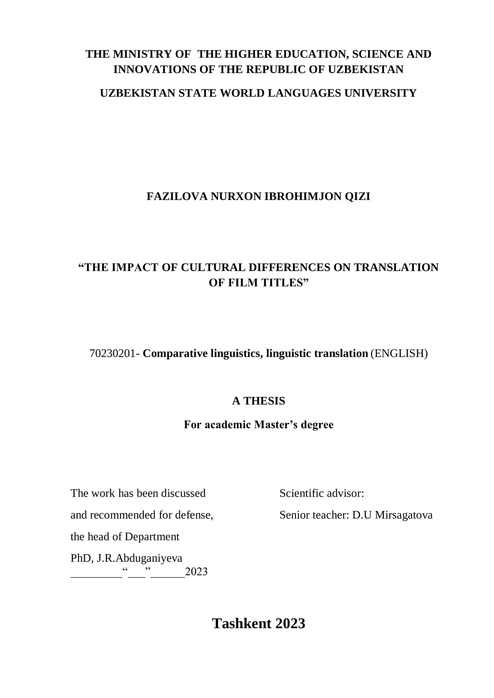 The impact of cultural differences on translation of film titles 1