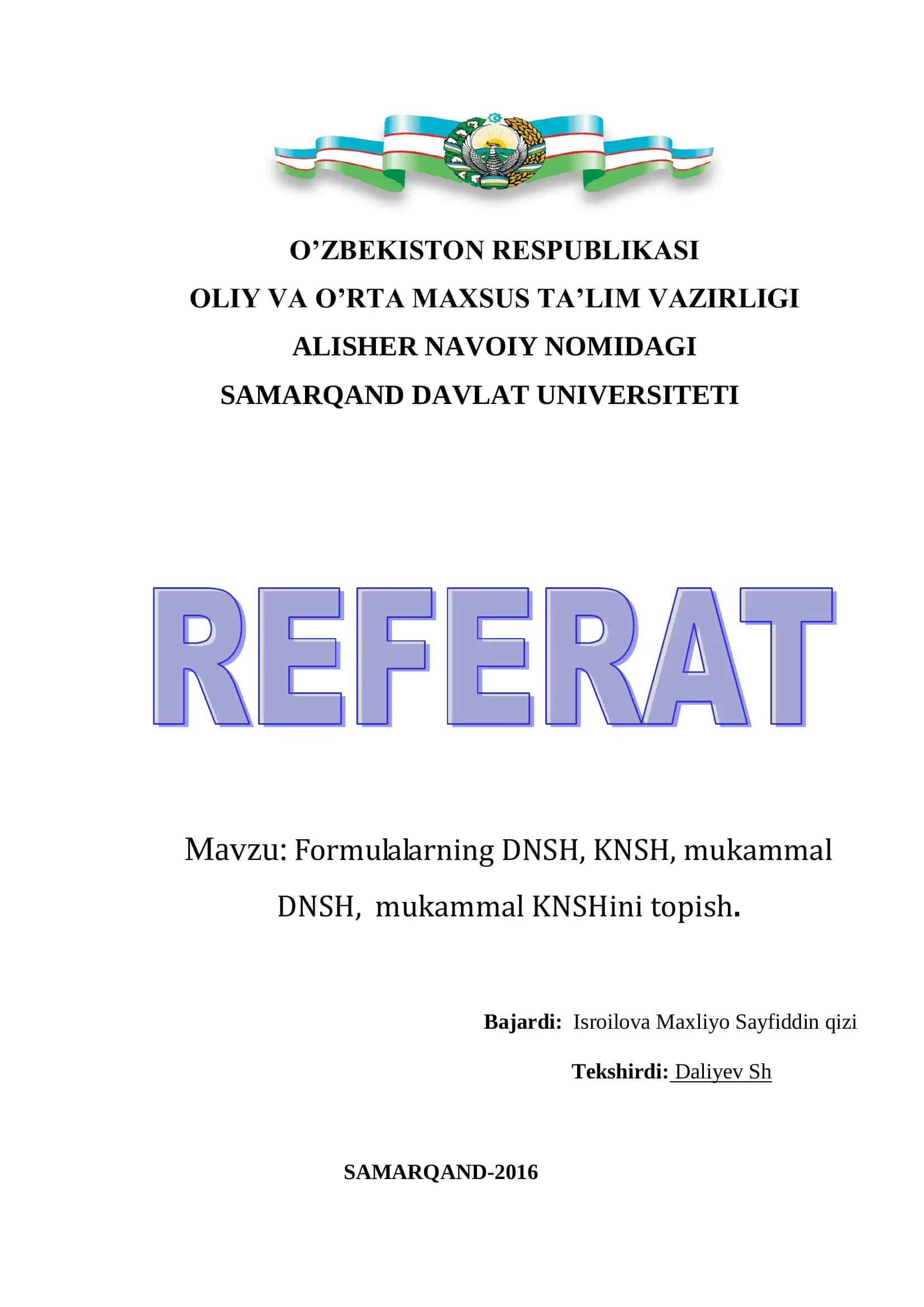 Formulalarning DNSH, KNSH, mukammal DNSH, mukammal KNSHini topish 1