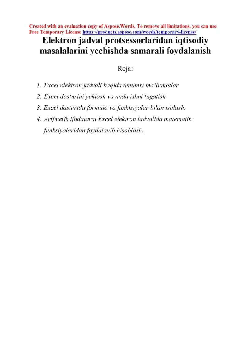 Elektron jadval protsessorlaridan iqtisodiy masalalarini yechishda samarali foydalanish 1