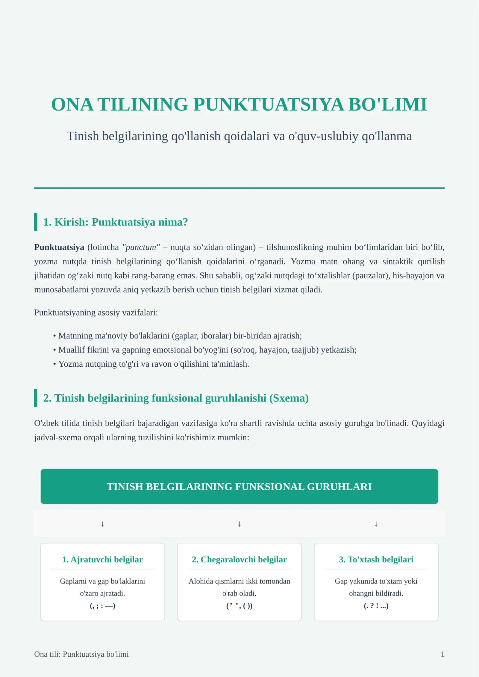 ONA TILINING PUNKTUATSIYA BO'LIMI 1