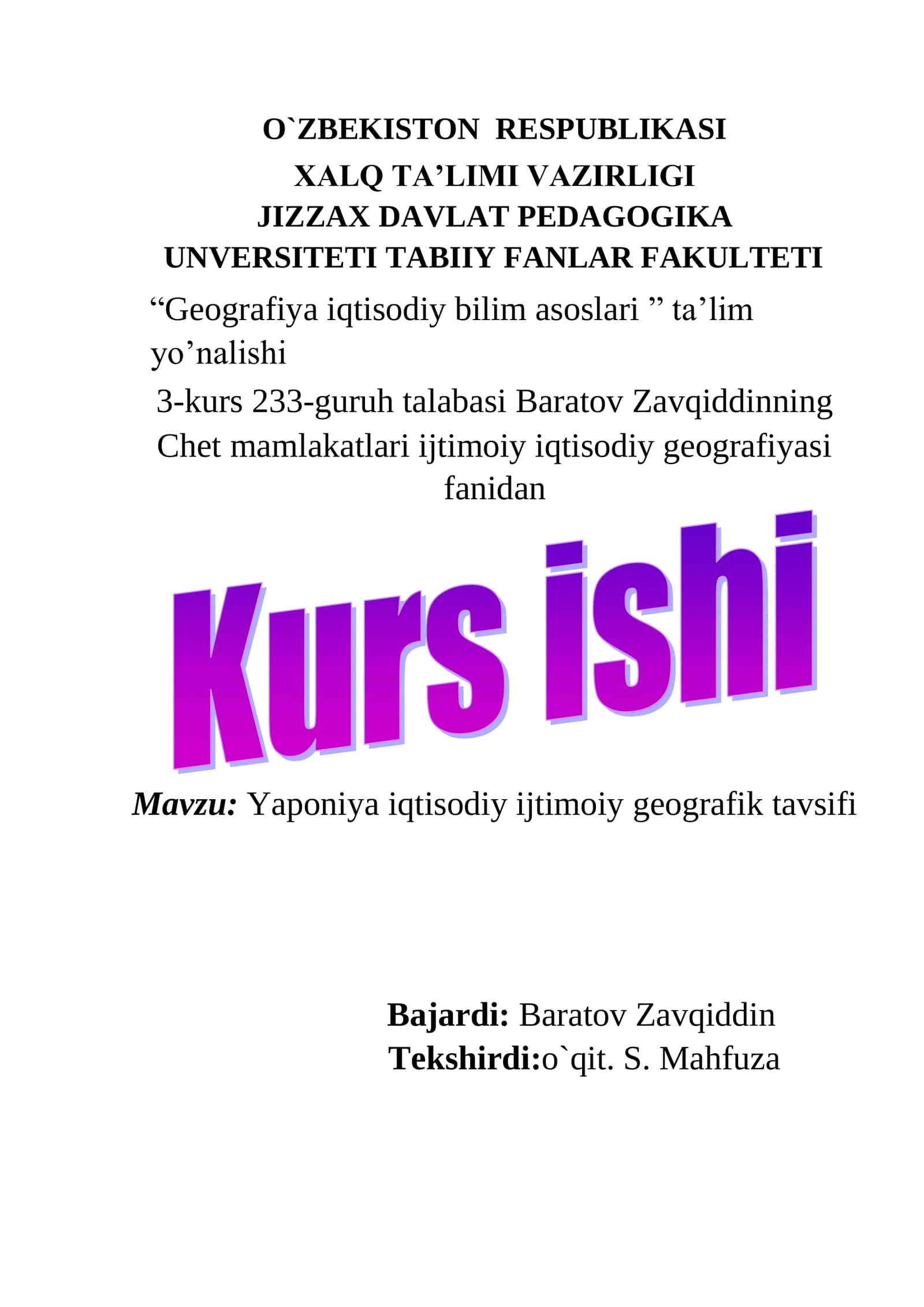 Yaponiya iqtisodiy ijtimoiy geografik tavsifi 1