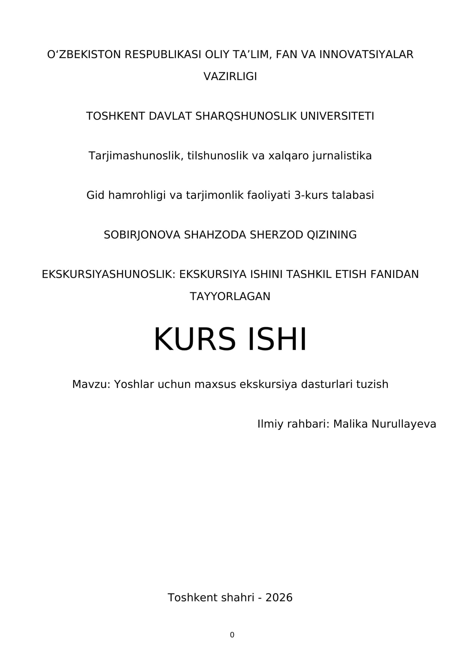 Ekskursiya ishini tashkil etish fani 1