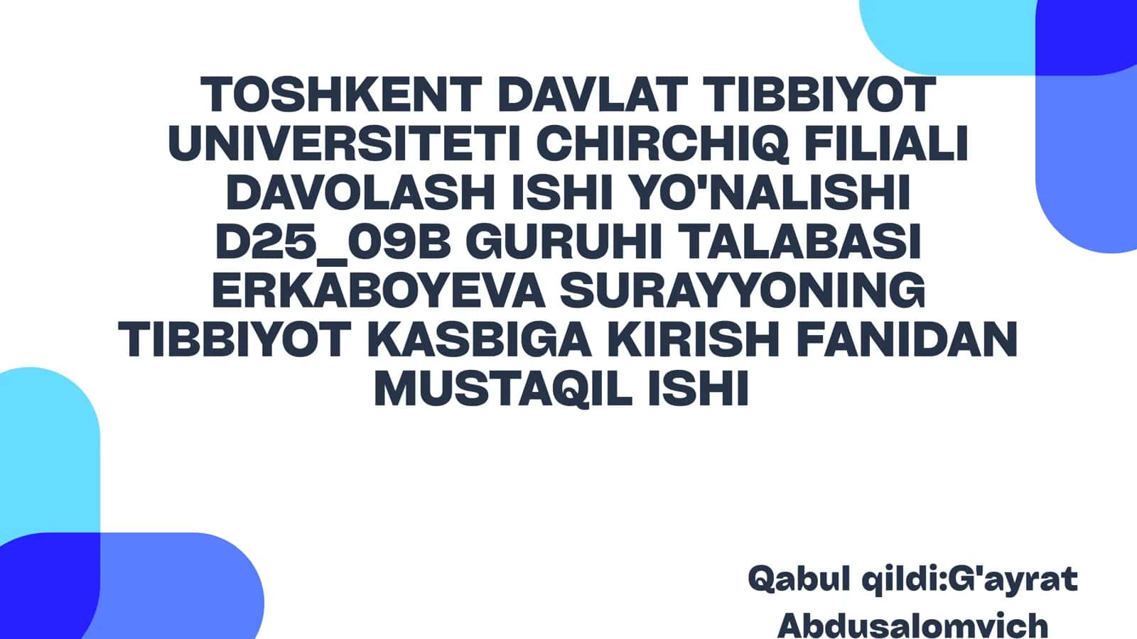 Bemorlarni labarator va ilmiy tekshirishlarga tayyorlash 1