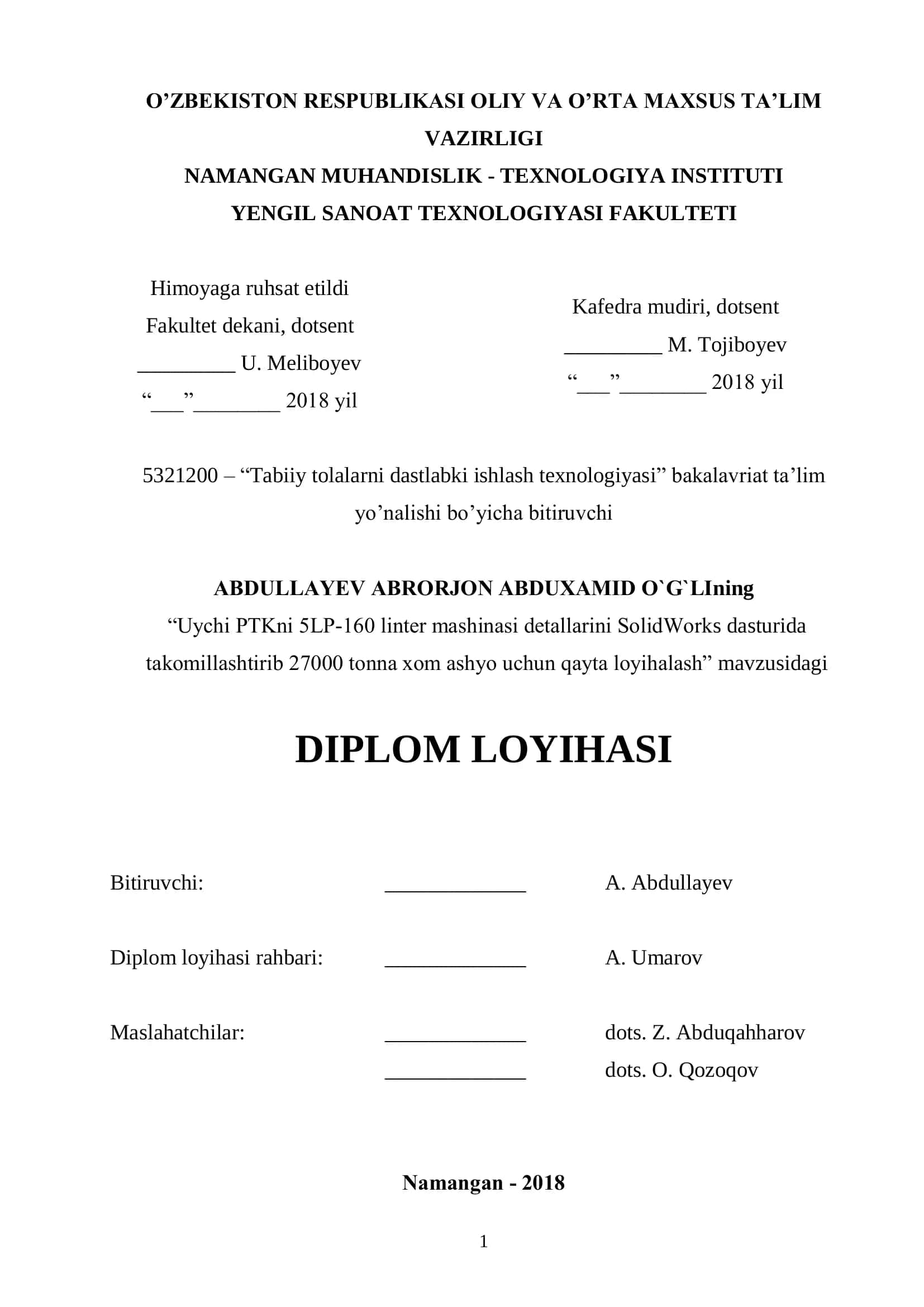 Tabiiy tolalarni dastlabki ishlash texnologiyasi 1
