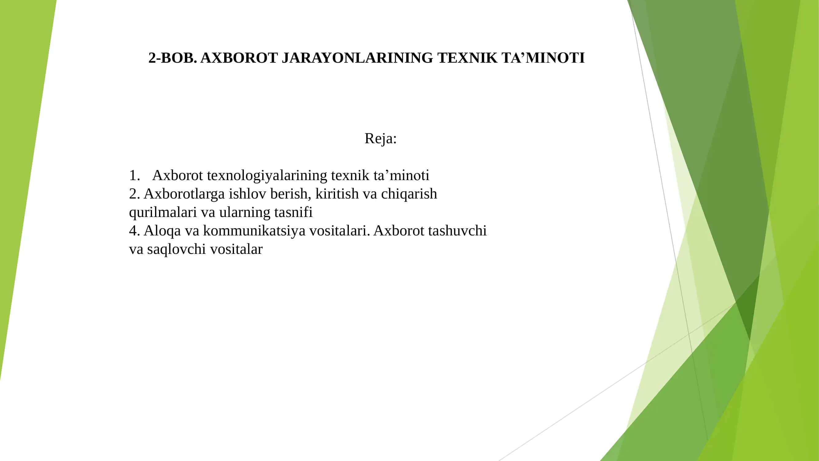 BOB. AXBOROT JARAYONLARINING TEXNIK TA’MINOTI 1