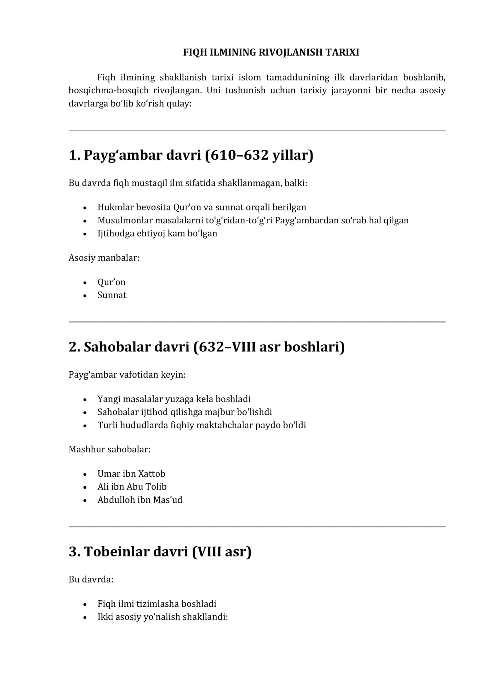 Fiqh Ilmining Rivojlanish Tarixi 1