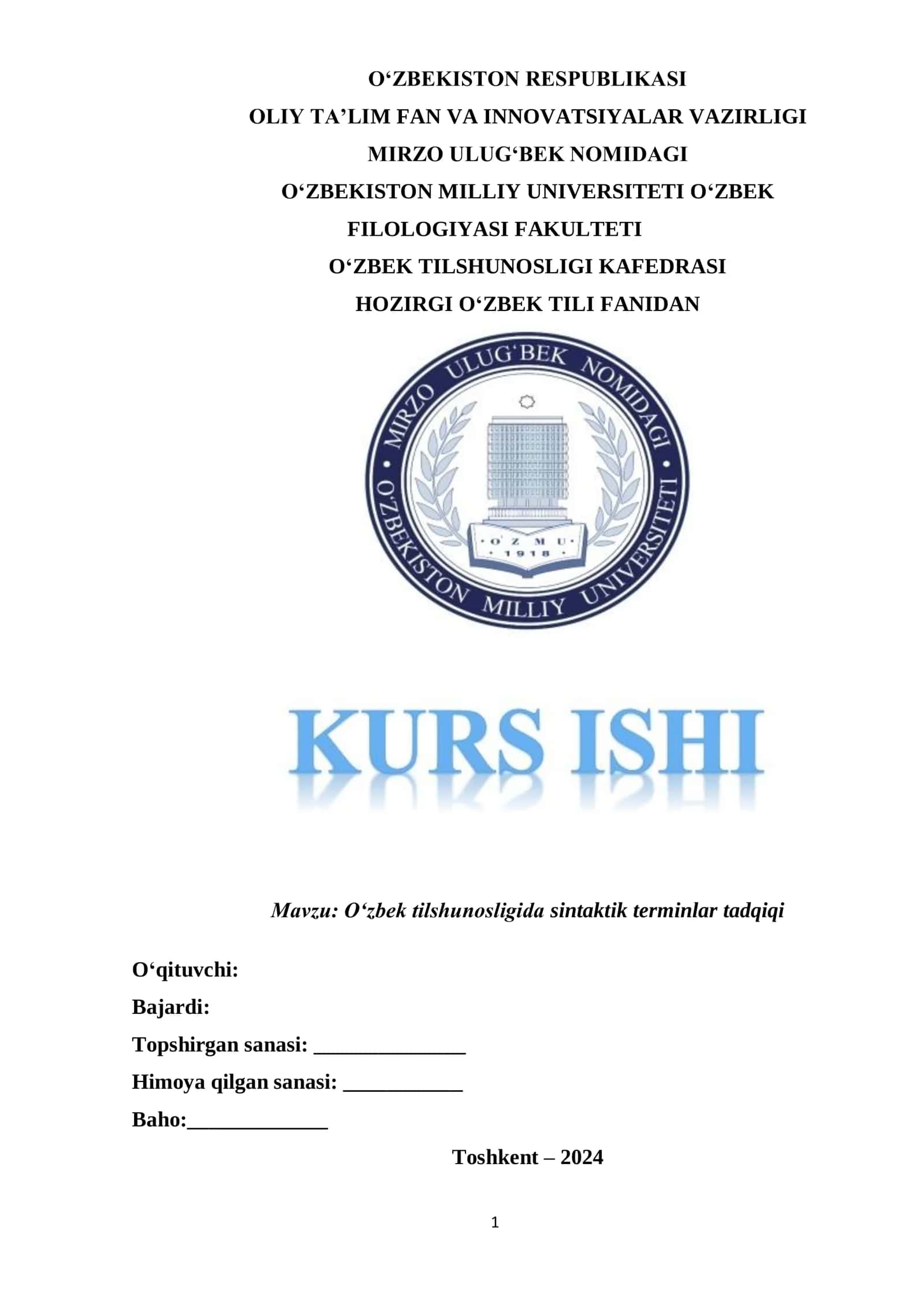 O‘zbek tilshunosligida sintaktik terminlar tadqiqi 1