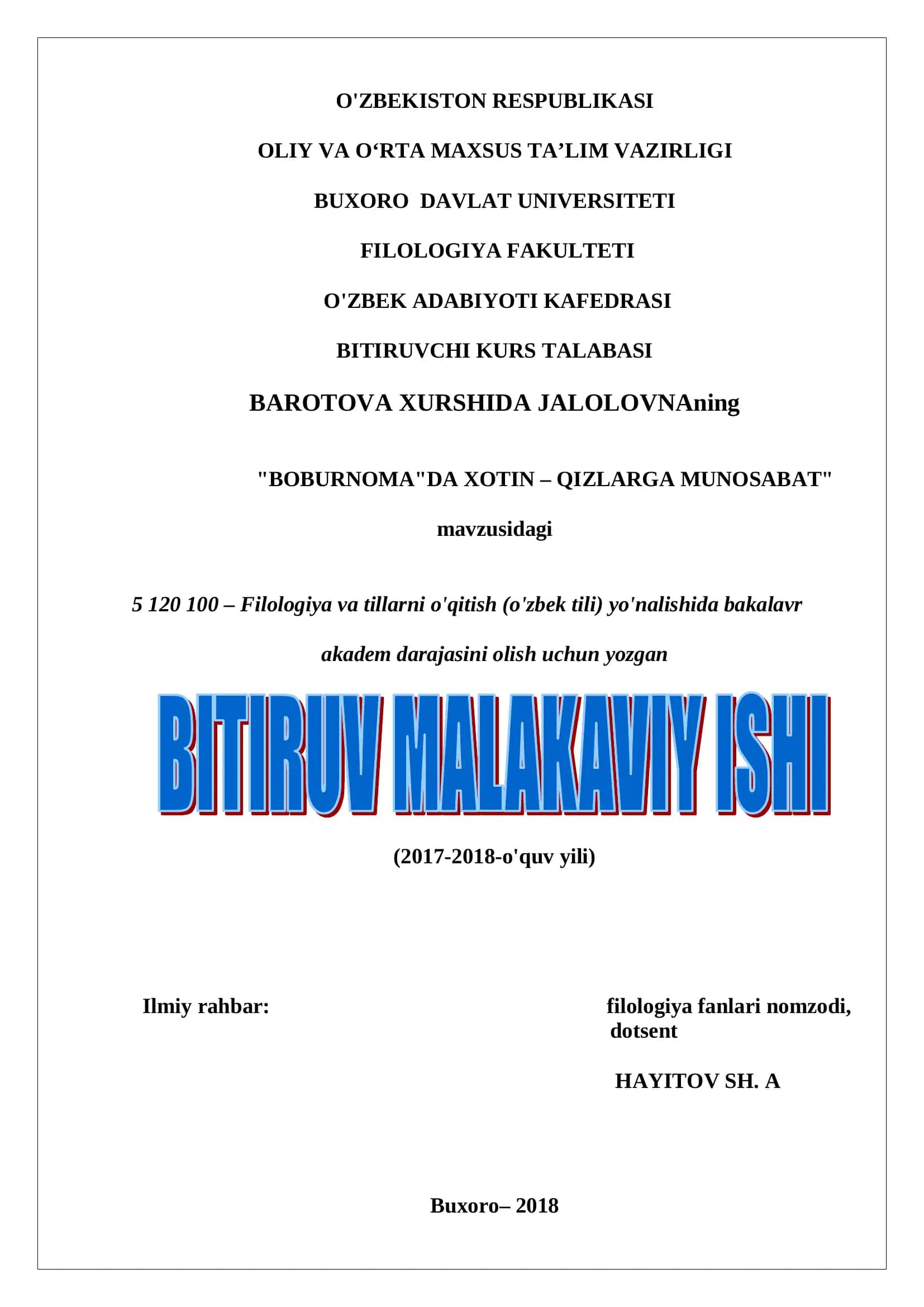 "BOBURNOMA"DA XOTIN-QIZLARGA MUNOSABAT 1
