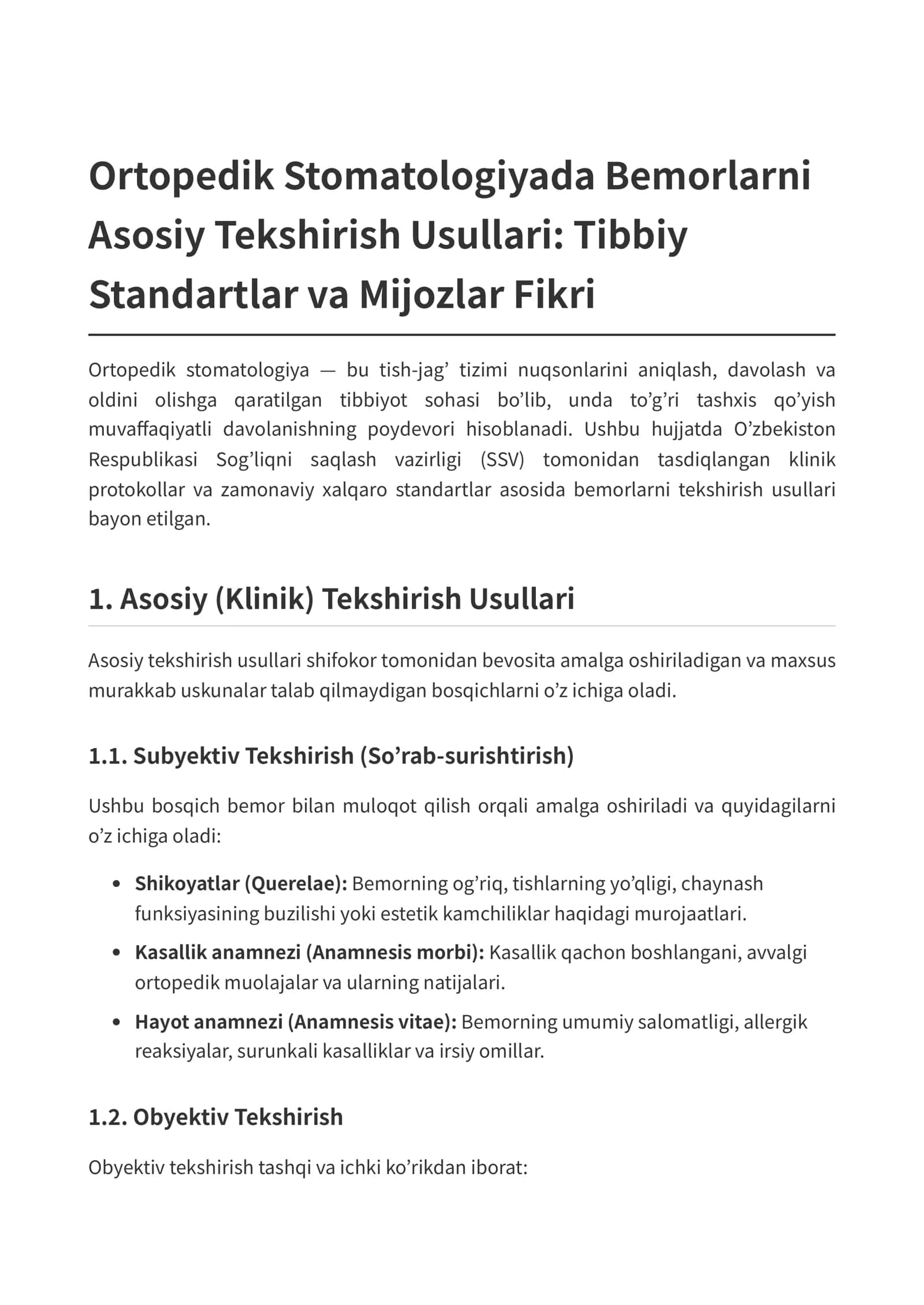 Ortopedik Stomatologiyada Bemorlarni Asosiy Tekshirish Usullari 1