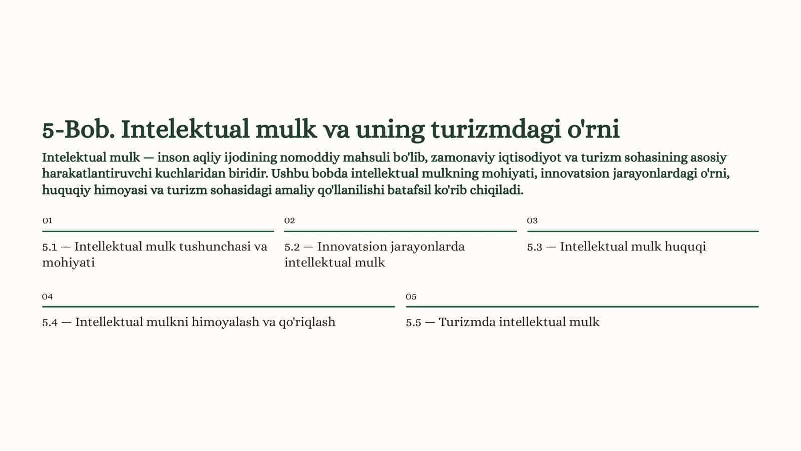 5-Bob. Intelektual mulk va uning turizmdagi o'rni 1