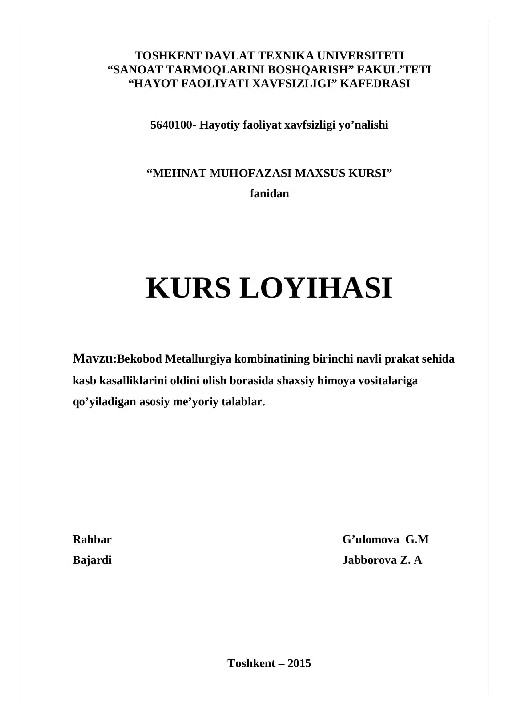 MEHNAT MUHOFAZASI MAXSUS KURSI 1