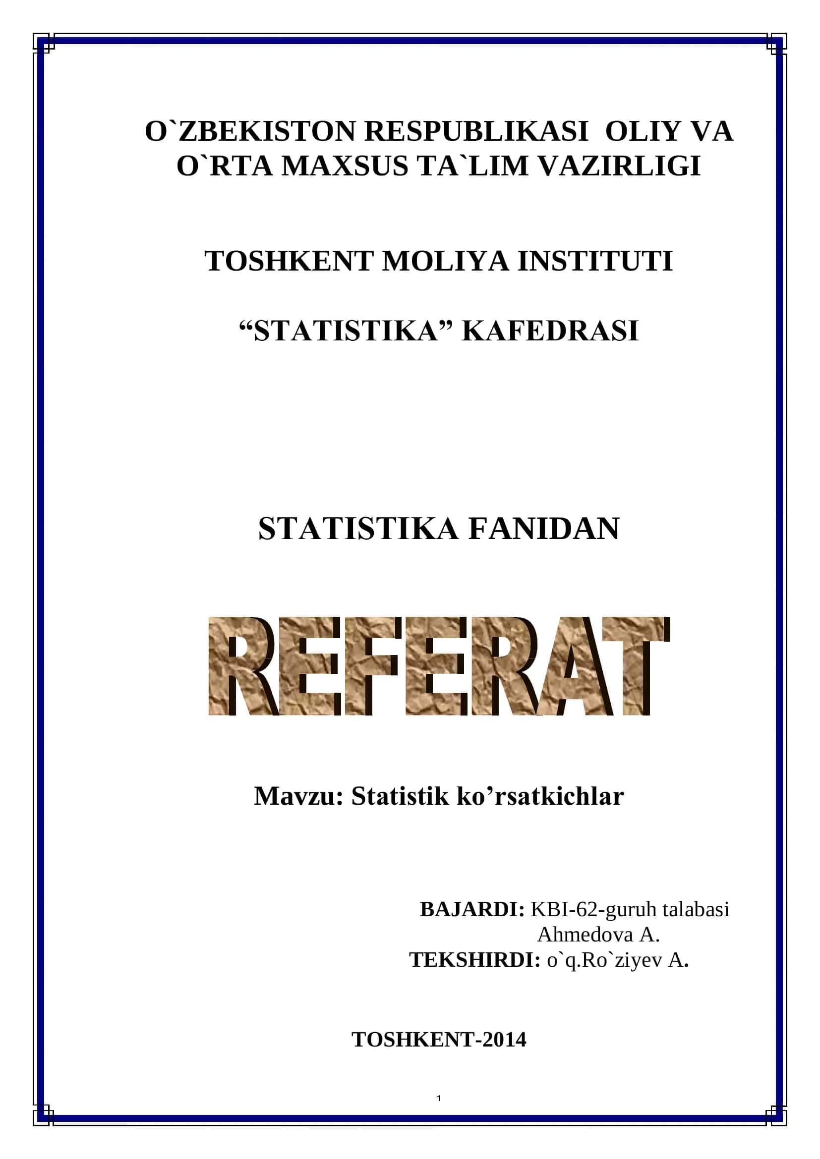 Statistik ko’rsatkichlar 1