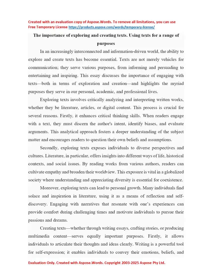The importance of exploring and creating texts. Using texts for a range of purposes 1