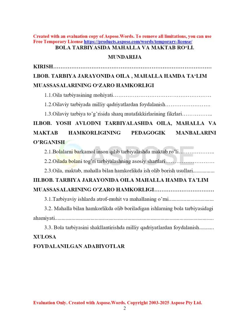 Kurs ishi “Bola tarbiyasida mahalla va maktab ro‘li” 1
