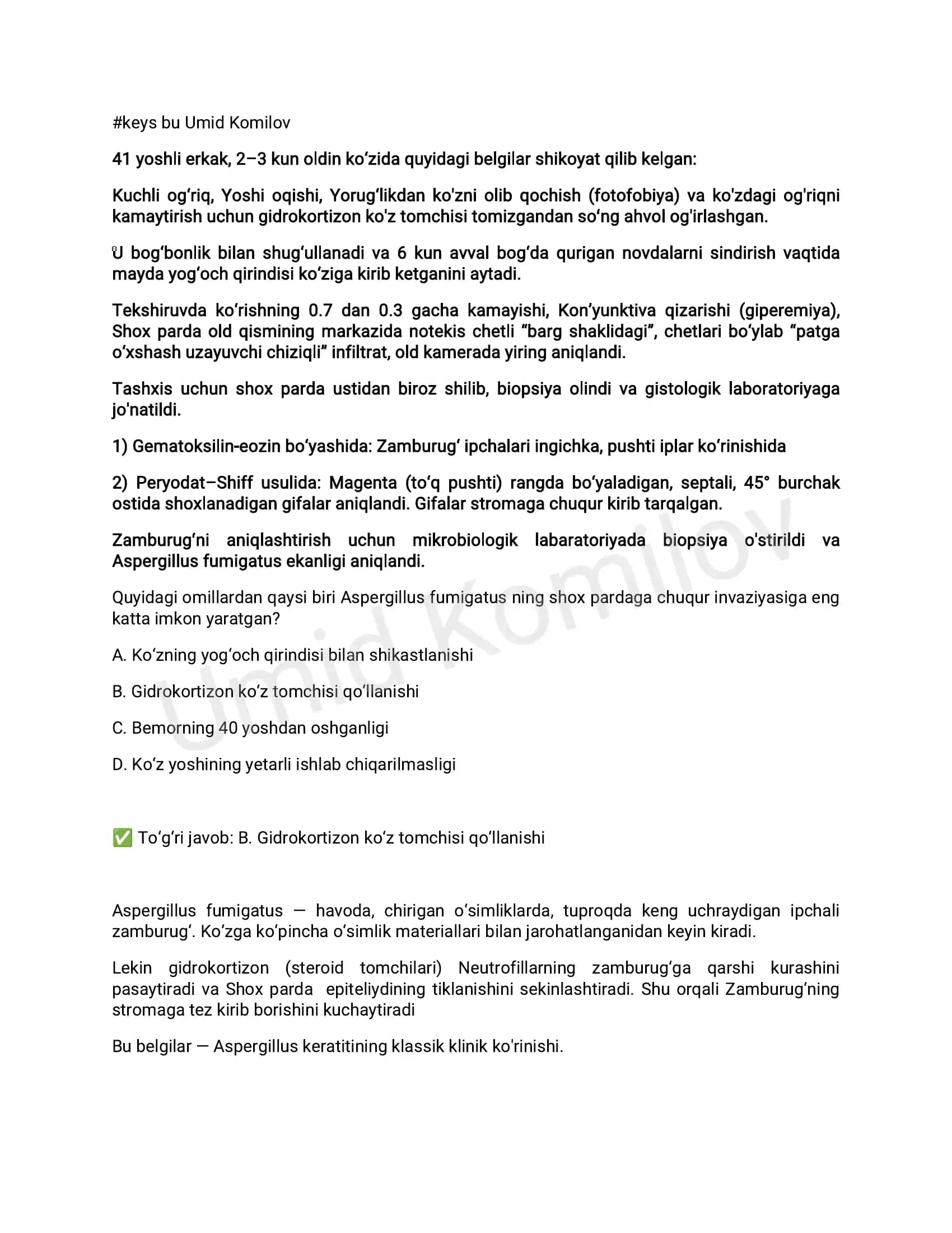 Klinik keys Gistologiya Zamburugʻli Keratit 1