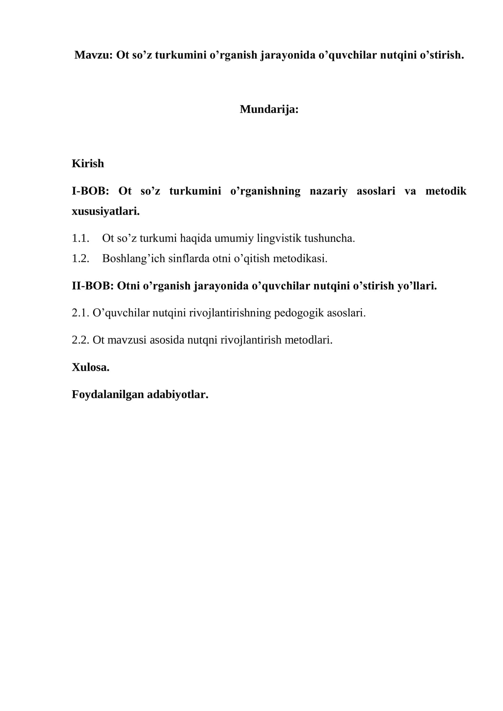 Ot so’z turkumini o’rganish jarayonida o’quvchilar nutqini o’stirish 1