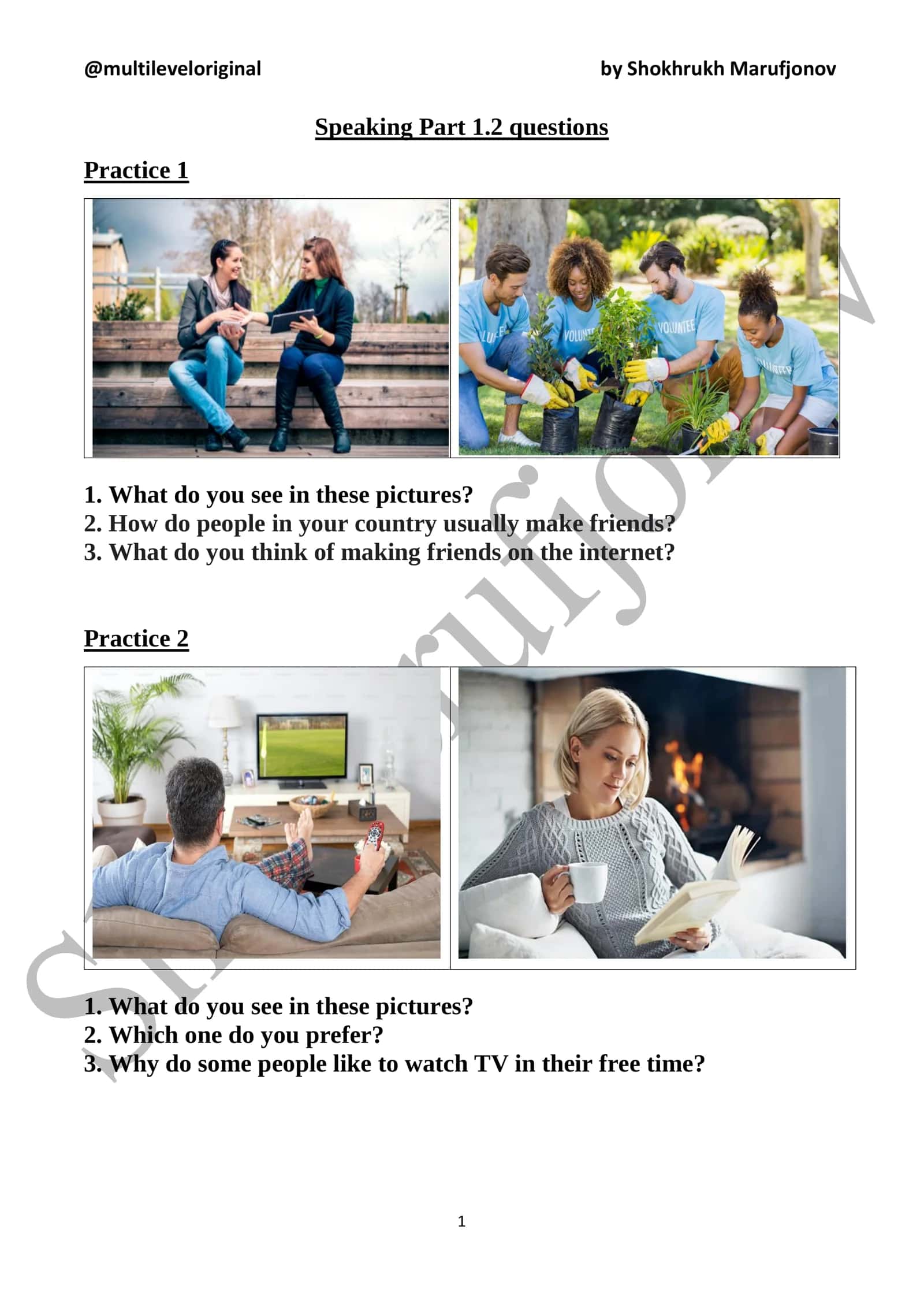 Speaking Part 1.2 questions 1